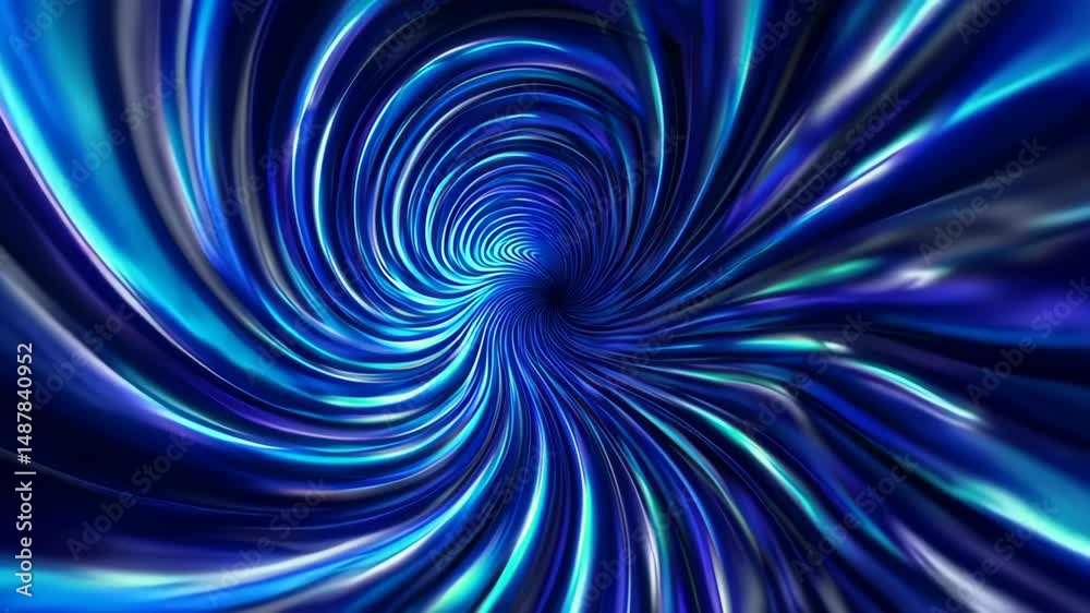 Dynamic 4K Blue Spiral Tunnel Animation: Abstract Moving Light Waves Forming a Futuristic Vortex. Ideal Digital Background for Technology, Sci-Fi, and Motion Graphics Projects.