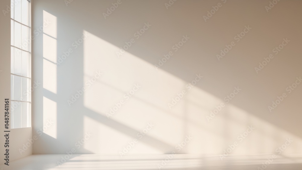 Obraz premium Minimalist Interior Scene with Window Light, Bright and Airy, Simple Architecture.