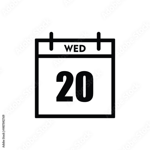 calender icon, 20 wednesday icon with white background