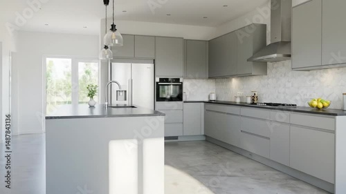 Wallpaper Mural Minimal kitchen interior design with sleek white cabinets and modern home appliances Torontodigital.ca