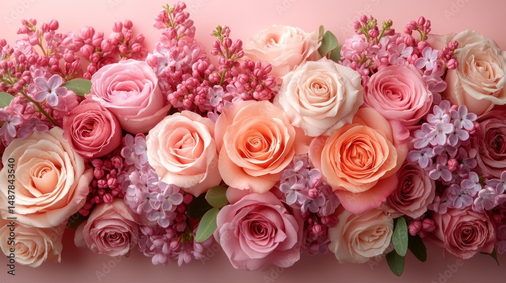 Obraz premium Elegant Floral Arrangement: Roses and Lilacs