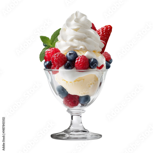 Ice cream sundae with berries isolated on white