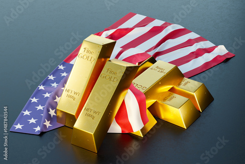Stack of gold bars placed o...