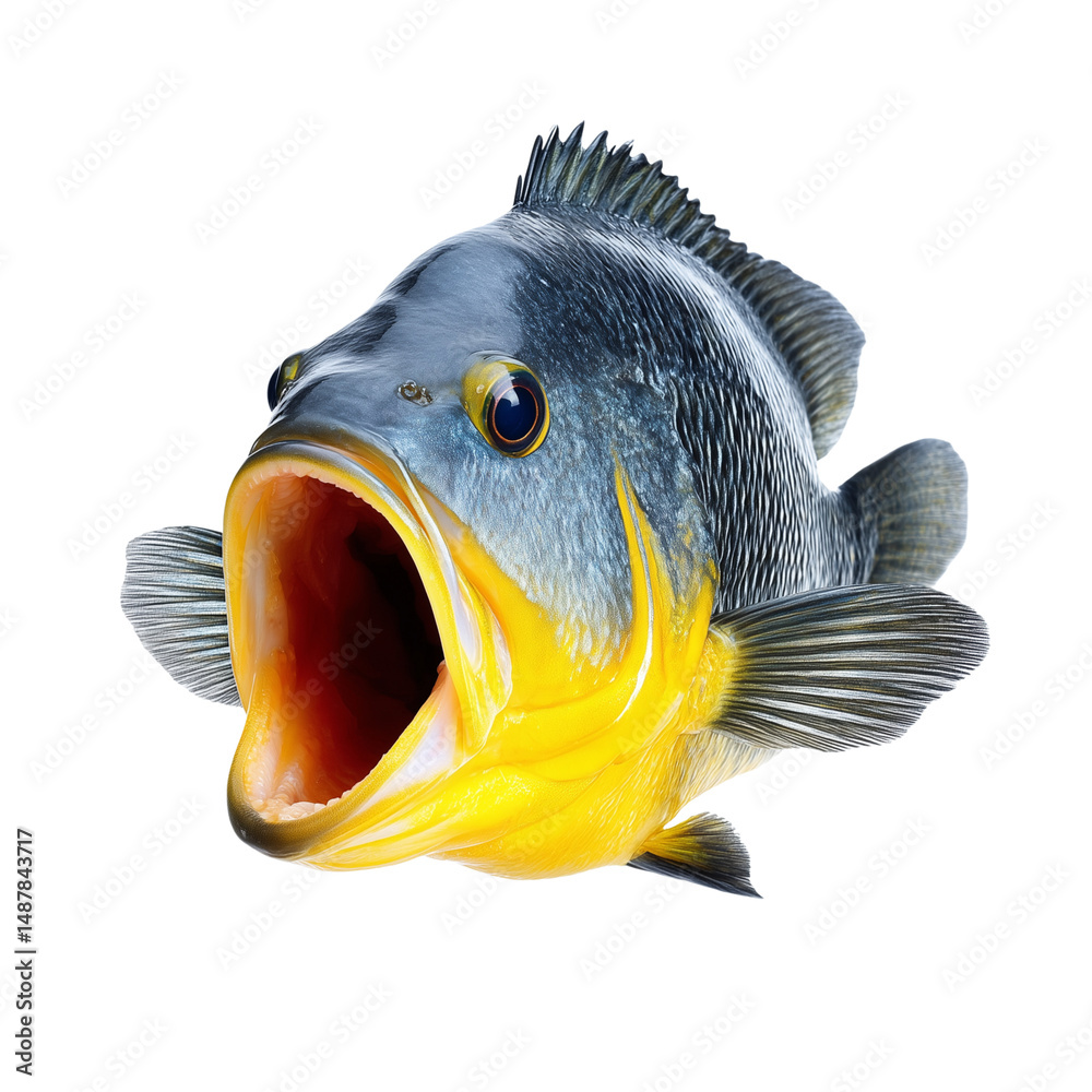 Freshwater fish with open mouth isolated on white