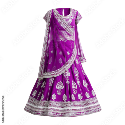 Traditional purple lehenga choli isolated on white