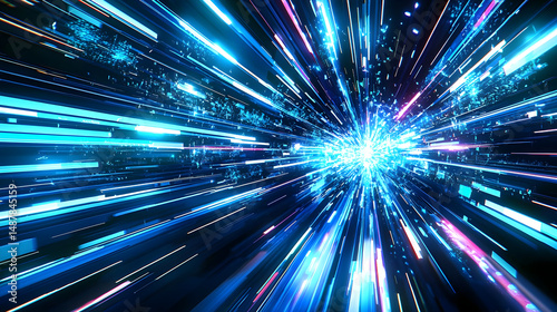 Dynamic Abstract Background of Bright Light Trails and Energy Rays