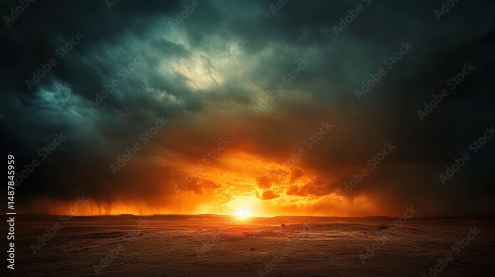 Fototapeta premium Fiery Sunset Under a Dramatic Stormy Sky