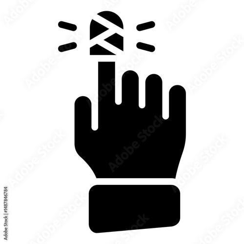 Injury - glyph black fill silhouette icon Bandaged Finger, injured finger, finger injury Lineal Hand Drawn Illustration