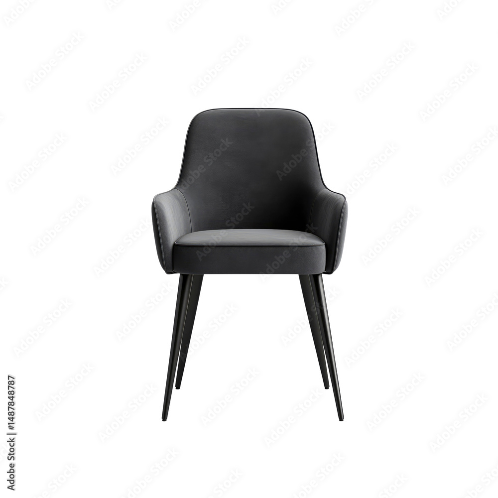 Fototapeta premium Modern Dark Grey Velvet Armchair with Black Legs - Elegant Dining Chair