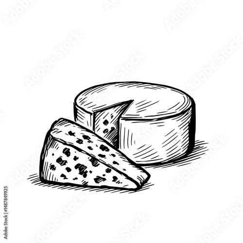 Sketch cheese. Ink sketch isolated on white. Freehand vector illustration. In vintage style.