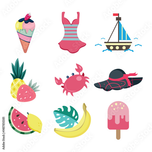 Illustration of fun summer elements for vacation