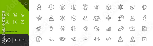 Office icons. Office. Work. A set of editable icons. 50 pieces. Linear style. Vector image.