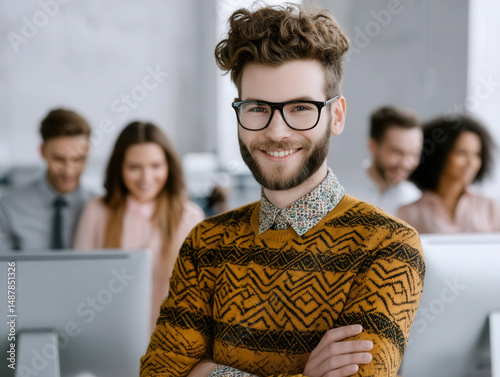 A young businessman smiling...