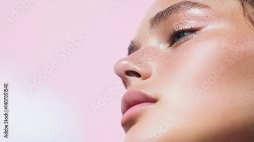 Womans face with sunkissed skin, and profile.