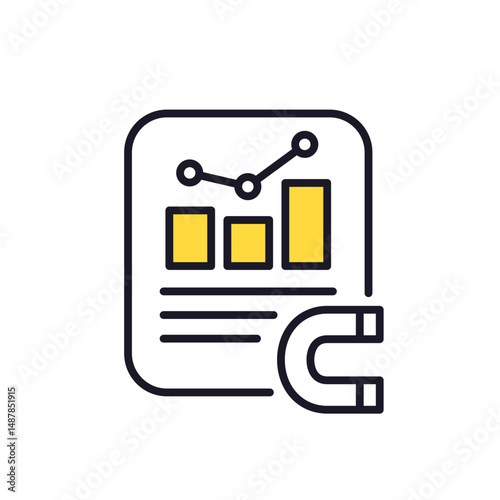 customer retention metrics icon with magnet and report on white