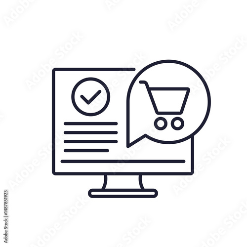 completed order, confirm purchase line icon with shopping cart
