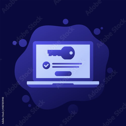 encryption icon with laptop and key, vector design