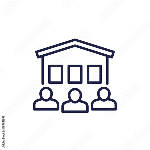 house and people line icon, cohousing and communal living