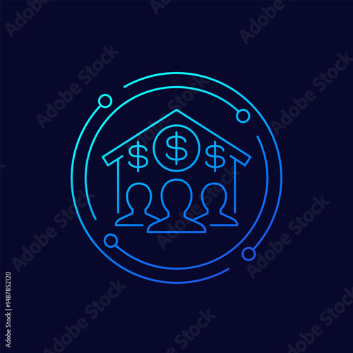 rent house icon with tenants, linear design