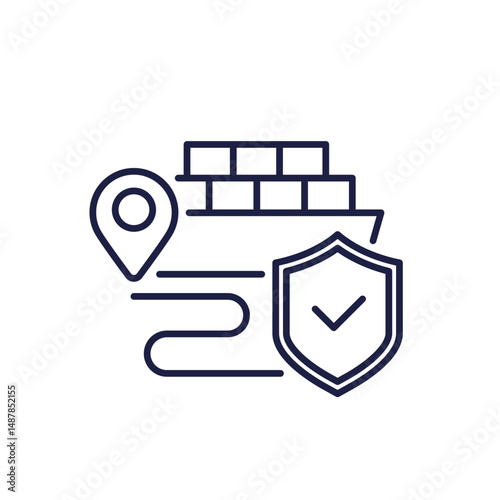 shipping insurance line icon with a container cargo ship