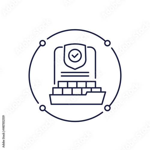 shipping insurance line icon with a container ship