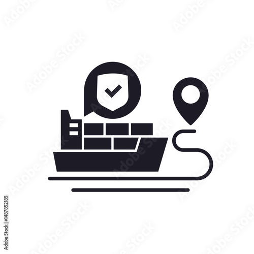 shipping insurance icon with a container ship on white