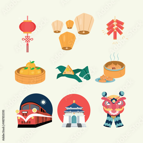 illustration of elements from the amazing country of taiwan