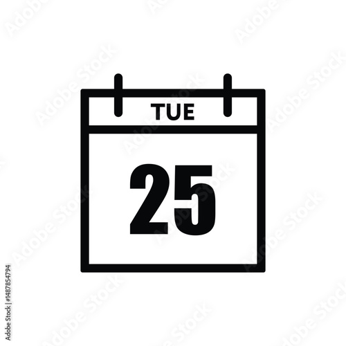 calender icon, 25 tuesday icon with white background