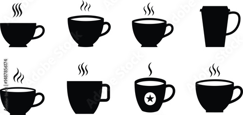 Coffee Cup Vector Icons Set Elegant Tea and Espresso Symbols Collection
