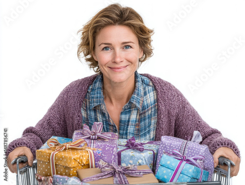 Woman with a shopping cart,...
