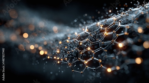 Abstract cyber panel in blue with clear glowing routes and hexagon symbols across the surface 