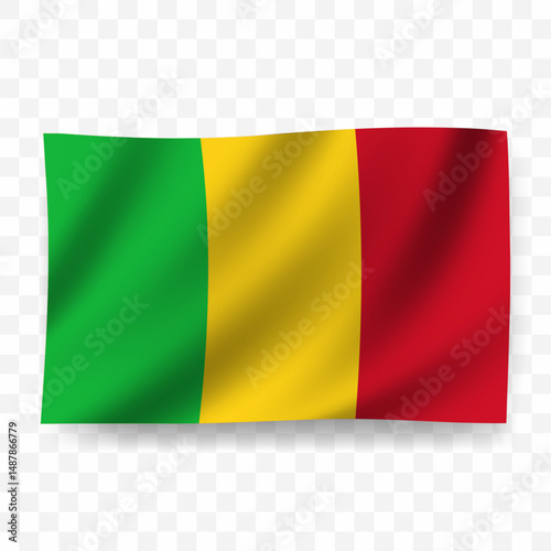 Waving flag of Mali. Illustration of flag on transparent background