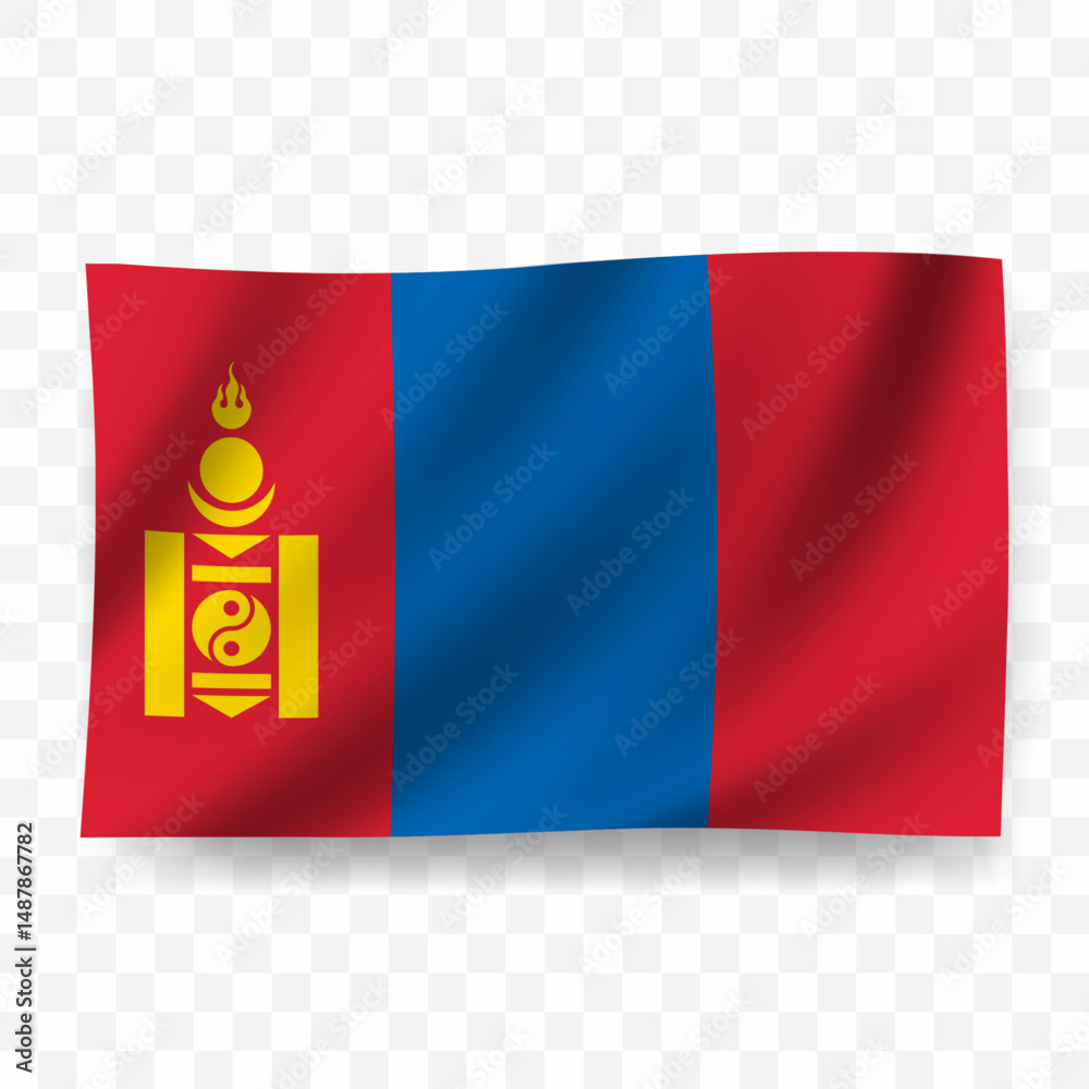 Waving flag of Mongolia. Illustration of flag on transparent background Waving flag of Mongolia. Illustration of flag on transparent background