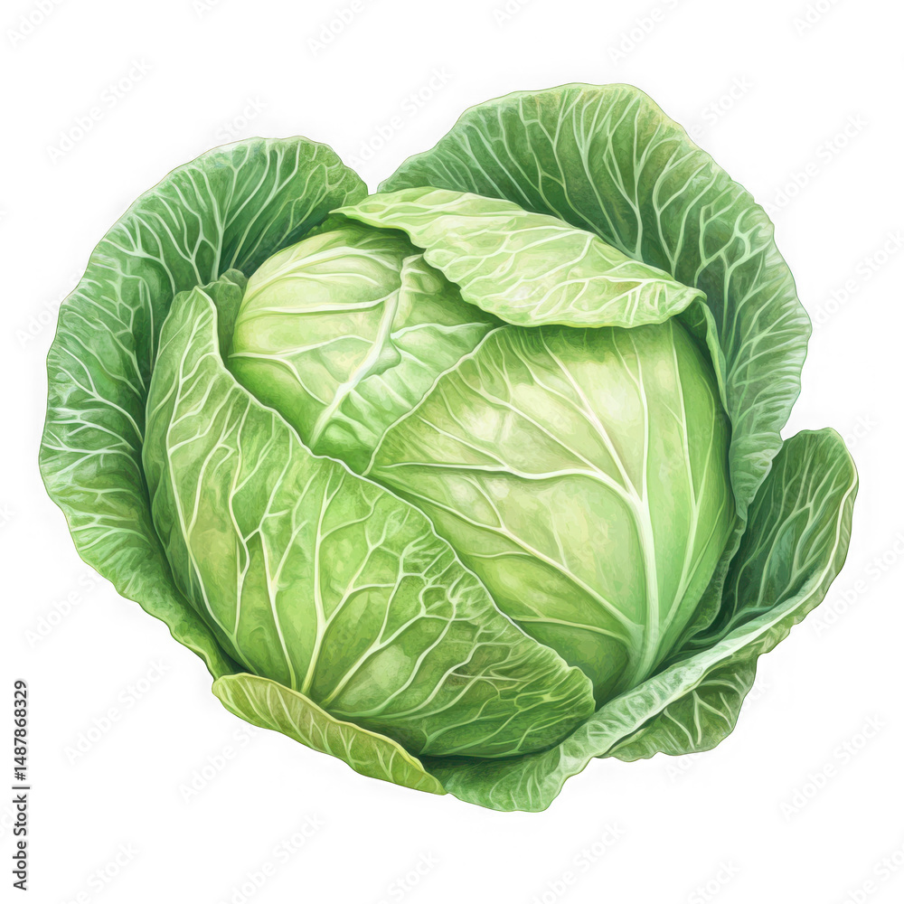 Fototapeta premium Green cabbage vegetable isolated on transparent background