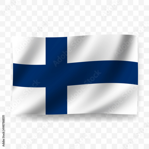 Waving flag of Finland. Illustration of flag on transparent background
