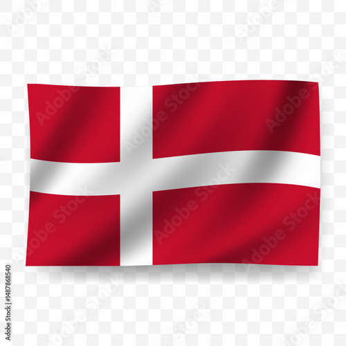 Waving flag of Denmark. Illustration of flag on transparent background