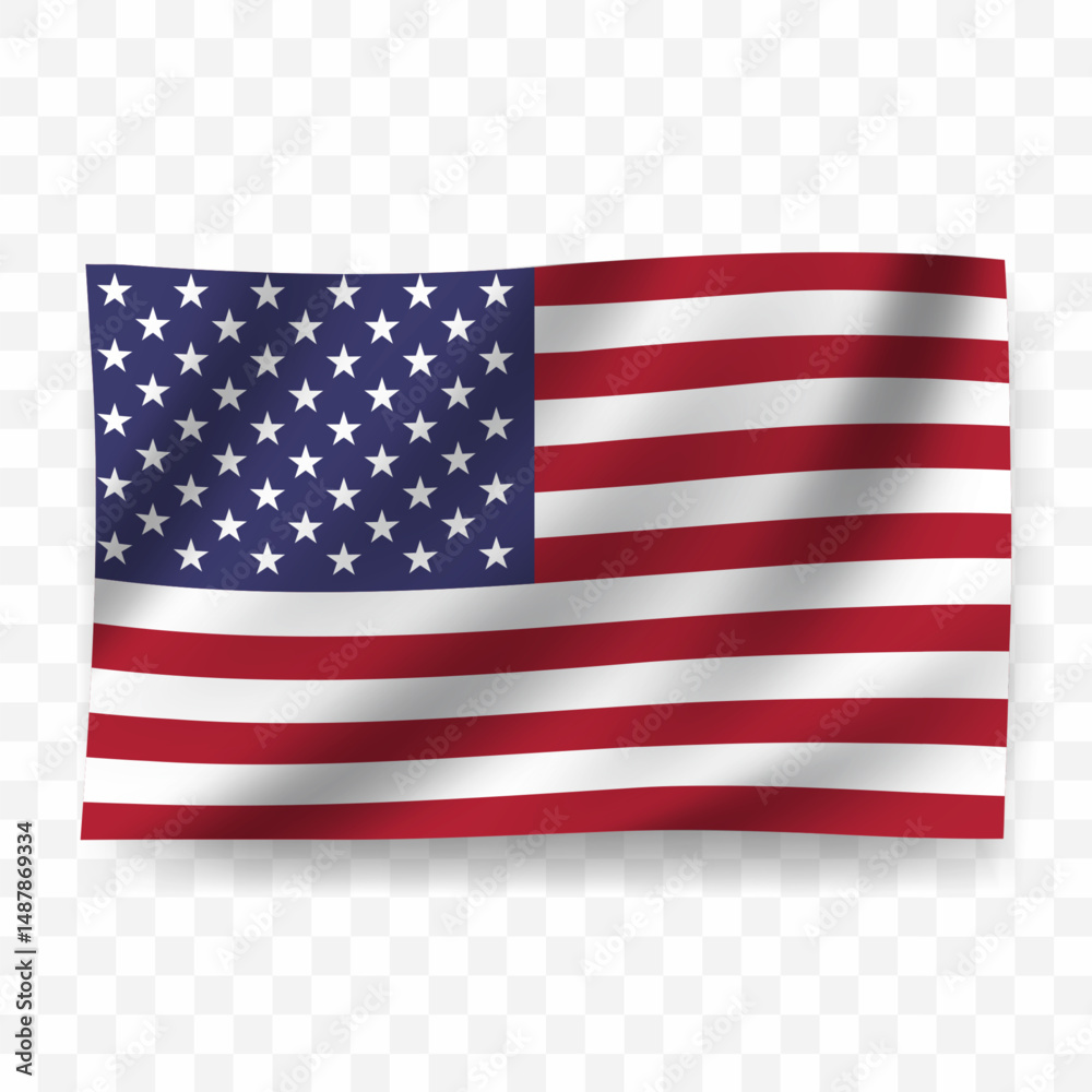 Naklejka premium Waving flag of United States of America. Illustration of flag on transparent background