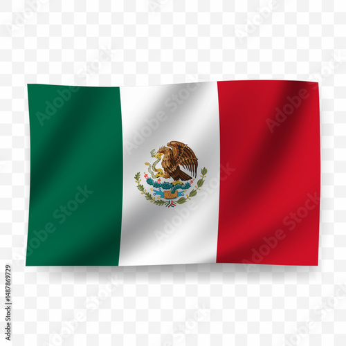 Waving flag of Mexico. Illustration of flag on transparent background
