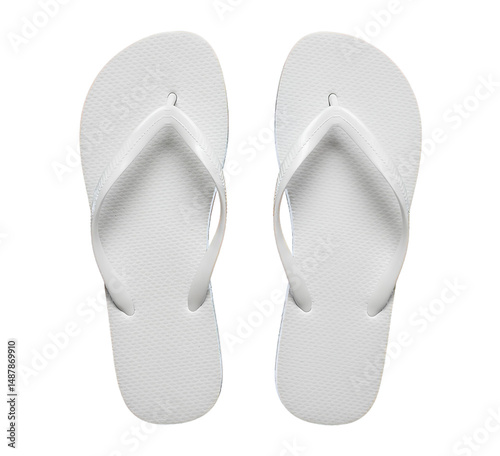 white flip flops png. white summer flip flop top view png. flip flops flat lay isolated. summertime garment flip flops for tropical vacation or poolside beachwear isolated