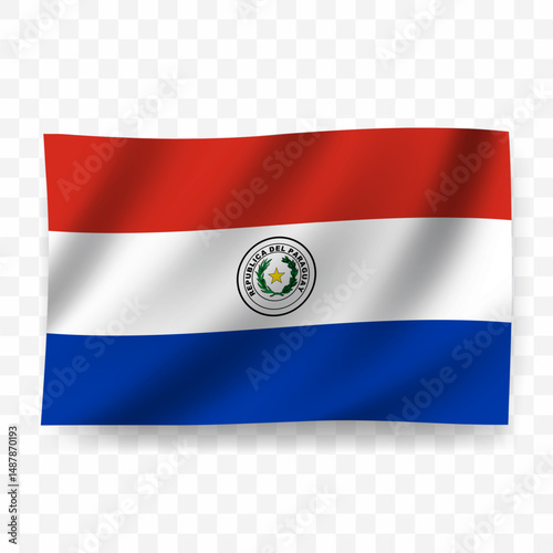 Waving flag of Paraguay. Illustration of flag on transparent background