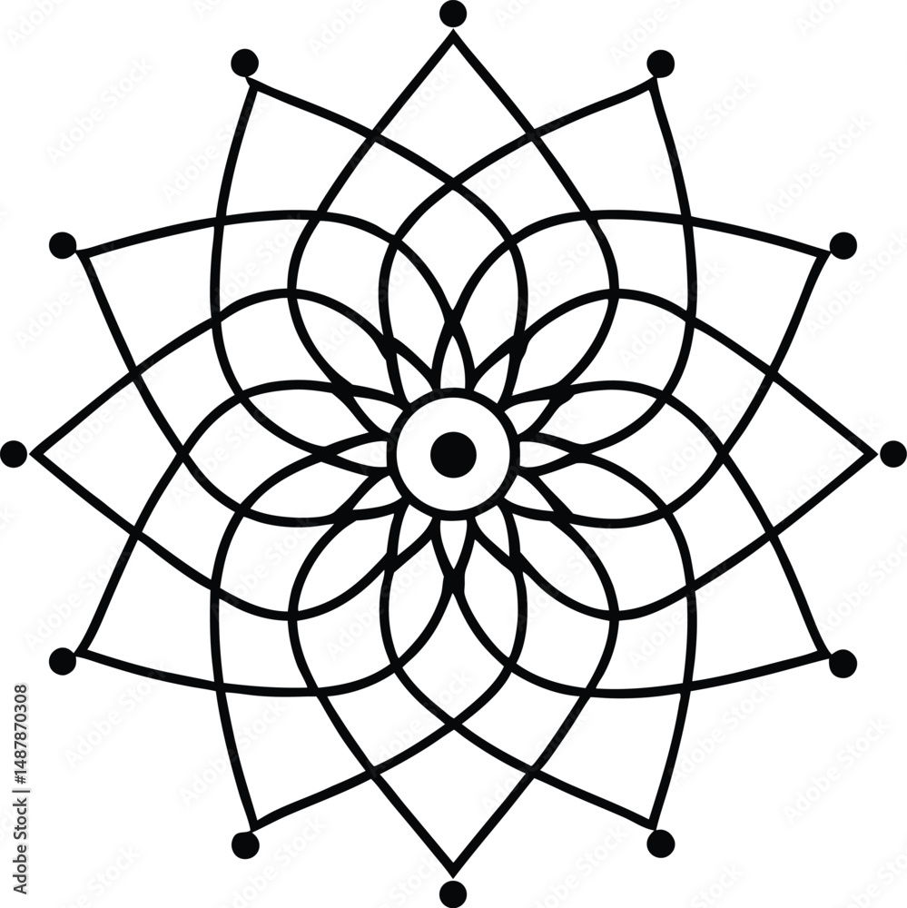 Obraz premium Minimal Vector Mandala with Dot Grid Fill Vector Line art
