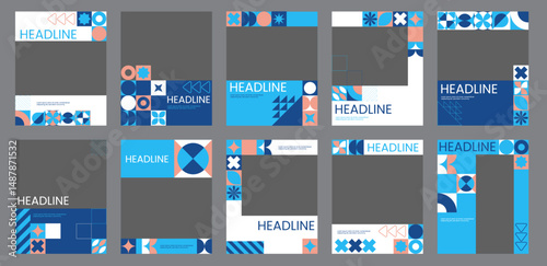 Social media frame Template with geometric pattern, abstract geometric twibbon with Blue tones