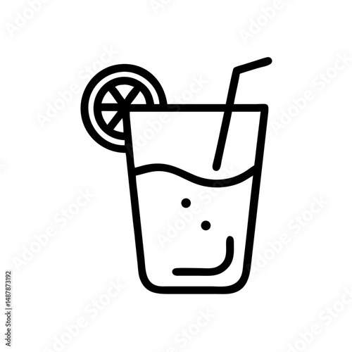 Outline of a glass of lemonade with a slice and straw concept of Vector Food Icons  
