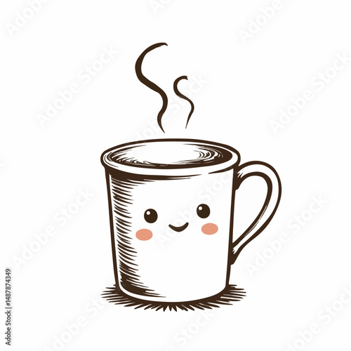 Cute coffee mug illustration, in brown tones, for branding