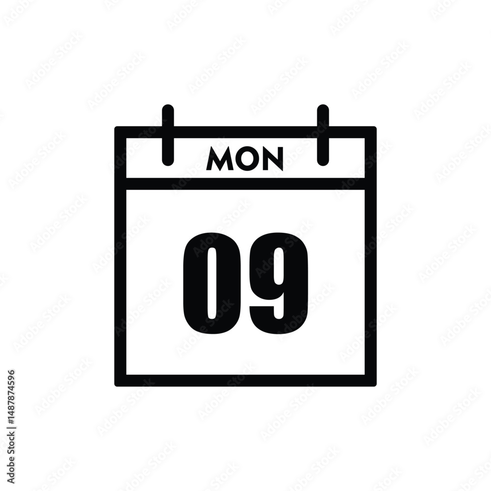 calender icon, 09 monday icon with white background calender icon, 09 monday icon with white background