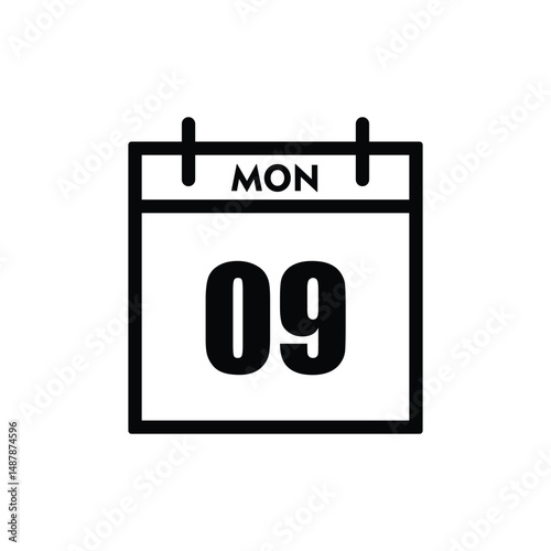 calender icon, 09 monday icon with white background