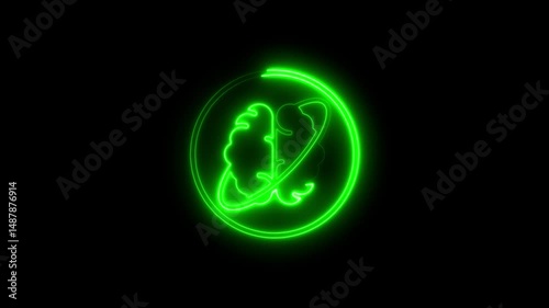 Wallpaper Mural Glowing green neon brain symbol with circle and orbiting line against a black background Torontodigital.ca