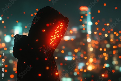 Cyberpunk Night City Vigilante with Glowing Hood