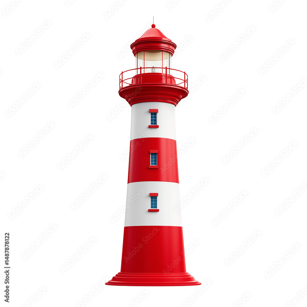 Red and white lighthouse isolated on white