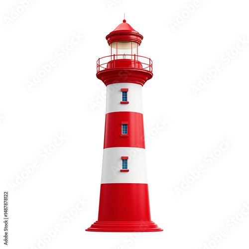 Obraz na płótnie Red and white lighthouse isolated on white w salonie